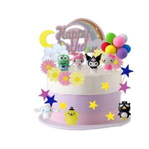 36pcs Kitty Cake Topper Rainbow Balloon Hello kuromi Birthday Party Cake Decorat